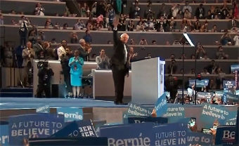 Bernie's entrance to DNC stage