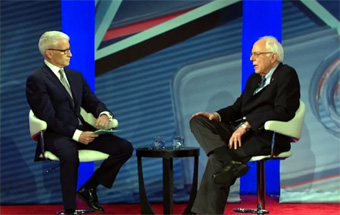 Anderson Cooper interviewing Bernie Saners