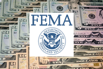 Photo-composition FEMA logo and money