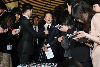 Abe Shinzo at a press conference