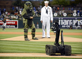 bomb disposal robot throws first pitch