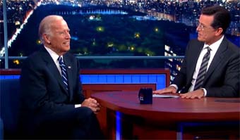 Biden with talk show host Steven Colbert