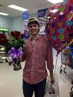 Blake Coatney bringing red roses, balloon and gifts for his mom