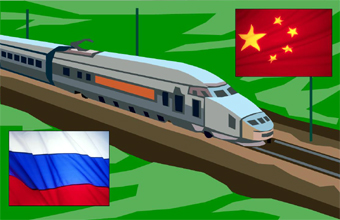 train with Russian & China's flags