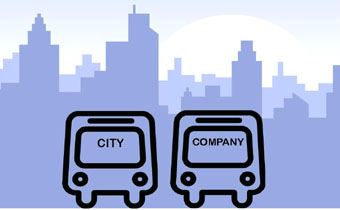 cartoon of city bus vs business bus