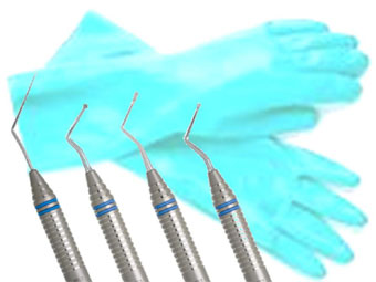 Dental instruments and sterile gloves