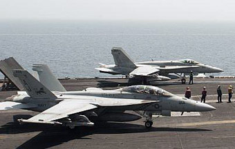 F-18 Hornets on a carrier