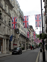 British flags lining a London street