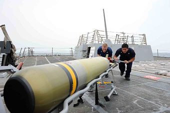 Moving Navy torpedo