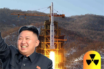 photo composition of Kim Jong-Un with missile in the background