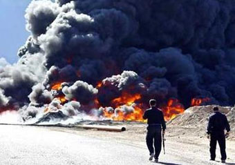 burning oil fields in Iraq