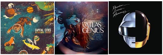 Album covers of Atlas Genuis; Daft Punk; Capital Cities