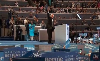 Bernie Sanders entrance to the DNC stage