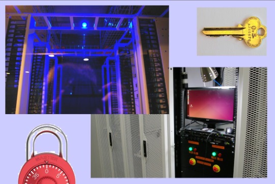 Photo composition with servers, lock, keys